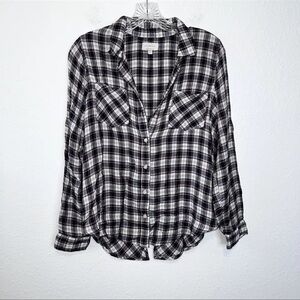 Lucky Brand Top Women Medium Shirt Plaid Flannel Button Down Slit Back Soft